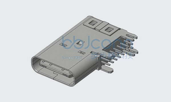 TYPE-C 母座 90度侧插14PIN L=14.0 前小脚后鱼叉脚 不垫高带后盖 CH=4.6 脚长1.7