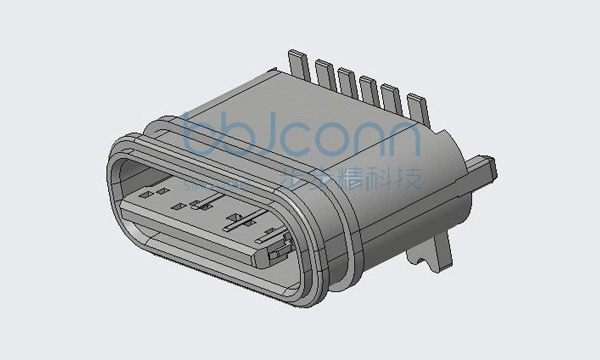 TYPE-C 6P 防水母座 直立式 H=6.40 舌片外漏0.75 两脚插两脚贴 端子SMT 防水IPX7 常规款