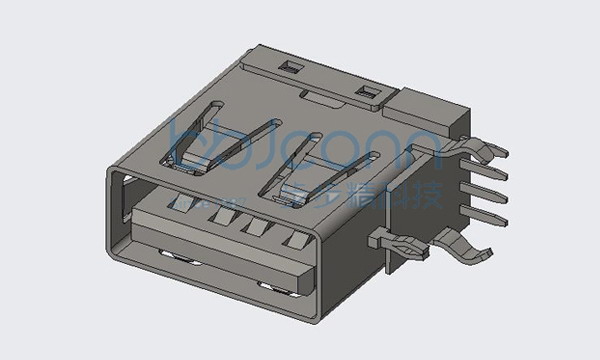 USB 2.0 母座 侧插 短体 L=14.0 H=13.7 弯脚 O型脚 （端子DIP ） 平口 PBT白色 铜壳