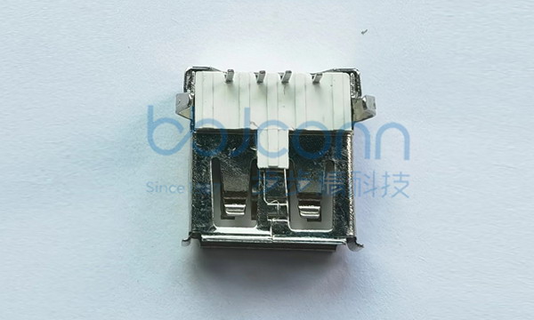 USB 2.0 AF 90度 L=14.00 H6.9 后两脚插弯脚 PBT白胶 卷边 铁壳 带后盖 DIP