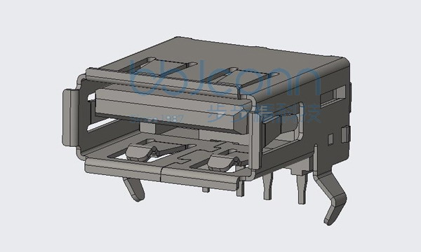 USB 2.0 AF 90度 L=14.05 弯脚（15.20） 卷边 PBT白胶 铜壳