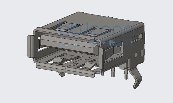 USB 2.0 AF 90度 L=14.05 H=6.96 后两脚插弯脚 DIP 卷边 PBT黑胶 铜壳