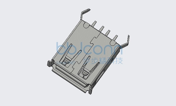 USB 2.0 AF 180度 直插 弯脚 H=13.0 卷边 PBT白胶 铁壳