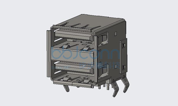 USB 2.0 AF 双层 90度 L=17.5 DIP 弯脚 卷边 PBT白胶 铜壳