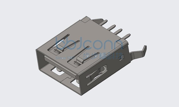 USB 2.0 AF 180度 H=13.7 弯脚 平口 LCP黑胶 铁壳 （端子DIP）