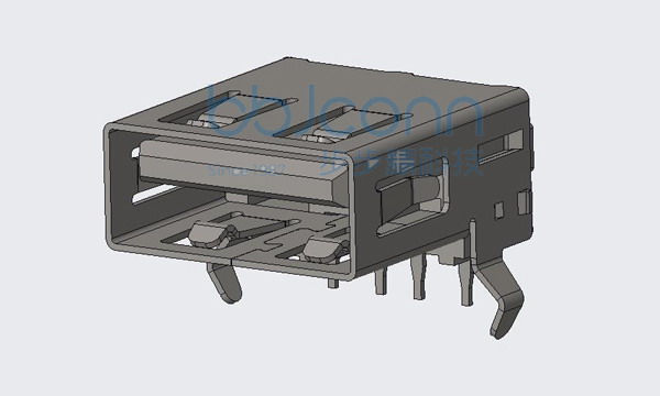 USB 2.0 AF 90度 L=14.05 H=6.96 后两脚插弯脚 DIP 平口 PBT黑胶 铁壳