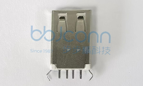 USB 2.0 AF 180度 H=19.50 弯脚 直插 平口 PBT白胶 铁壳