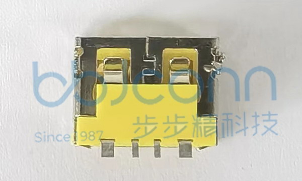 USB2.0 AF90度短体L=10.0 H=6.3 SMT前两脚插平口铜壳 4P大电流 端子脚长1.0MM镀金3U,5A PA9T黄胶（114C）