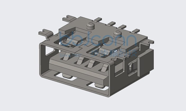 USB 2.0 AF 90度 全贴平口带柱 短体L=10.0 PBT 黑胶 铁壳