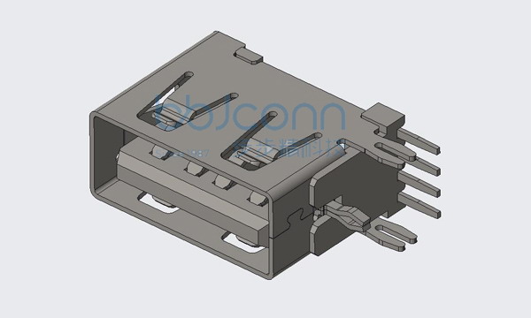 USB 2.0 AF 侧插短体 L=10.0 平口 PA9T蓝胶（287C） 铁壳