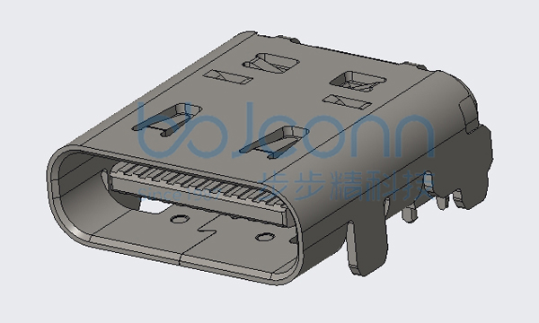 USB 4.0 TYPE-C 24P 母座 有后盖 单壳 板上四脚插 带柱 端子双排SMT 外壳脚长0.60 L=9.17 CH=1.57 编带