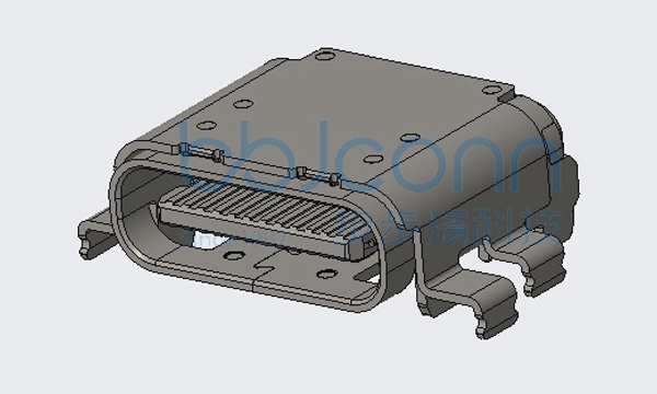 USB 4.0 TYPE-C 24P 母座 有后盖 双壳 八脚插 带柱 端子双排SMT 外壳脚长0.6 沉板0.23 L=8.27 CH=1.57 编带