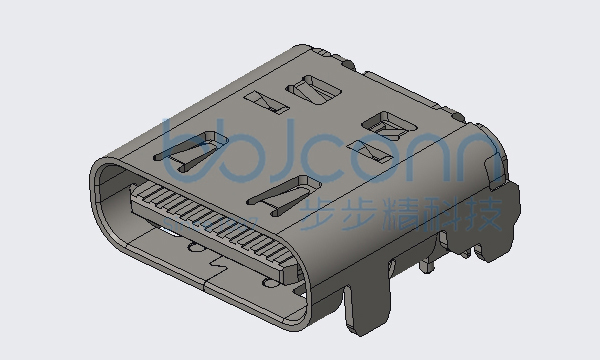 USB 4.0 TYPE-C 24P 母座 有后盖 单壳 板上四脚插 带柱 端子双排SMT 外壳脚长0.60 L=8.27 CH=1.57 编带