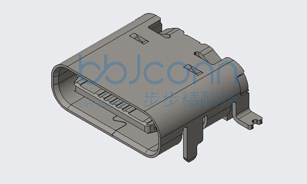 TYPE-C 16P 母座 板上型前插后贴 带柱 端子SMT L=7.30 CH=1.65 编带