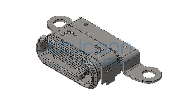 TYPE-C 24P 防水母座 板上四脚DIP 带锁片 端子双排SMT L=7.5 CH=1.50 舌片外漏1.15 IPX8 镀金1U 编带