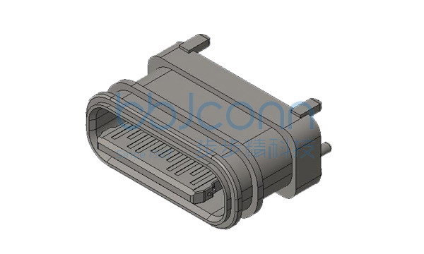 TYPE-C 16P 防水母座 直立式 H=6.68 舌片外漏0.80 带柱 端子SMT 双筋位 粉末冶金 IPX7