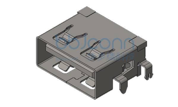 USB 2.0 AF 短体 L=11.05 沉板1.9 端子SMT 平口 LCP黑胶 铁壳 光面 (小米)
