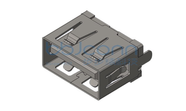 USB 2.0 AF 180度 H=10.00 两脚直插 端子SMT 平口 LCP黑胶 铁壳