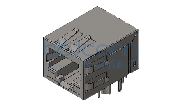 网络接口 RJ45 10P8C 1x1 90度 L=21.10 脚长3.6 带灯 左绿右黄 带弹 带千兆滤波 全包 DIP PA9T黑胶 盒装