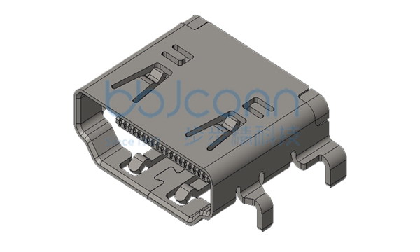 HDMI 19P 母座 L=12.55 H=5.55 沉板1.80 全插 平口 铁壳镀镍 端子DIP