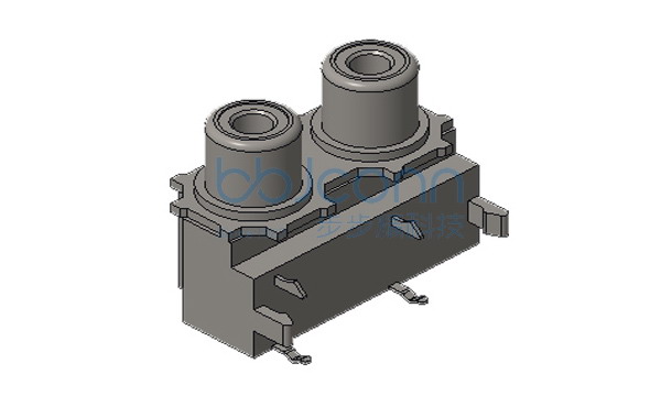 AV插座 AV2-8.4-14D 两孔 左白右红色圈 四脚插 不带屏蔽 PBT黑胶耐高温料基座