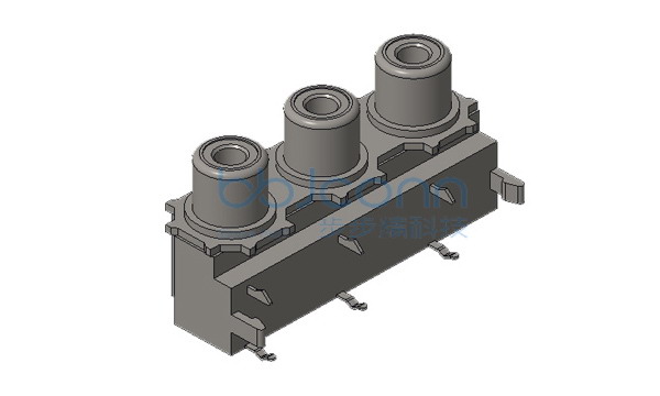 AV插座 AV3-8.4-14 三孔 六脚插 不带屏蔽 橙红白色圈 PBT黄色耐高温料基座