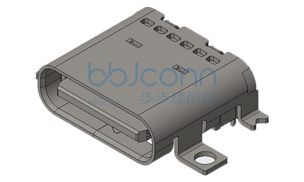 TYPE-C 24P 母座 板上四脚贴 L=7.90 CH=1.68 双排SMT 带柱 六孔