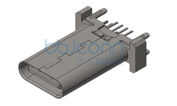 TYPE-C 16P 母座 直立式 四脚插 端子DIP H=15.0 LCP蓝胶 吸塑盒装