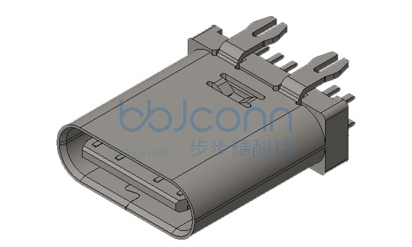TYPE-C 16PIN 母座 直立式 四脚插 鱼叉脚 无弹 端子DIP H=10.0 B款