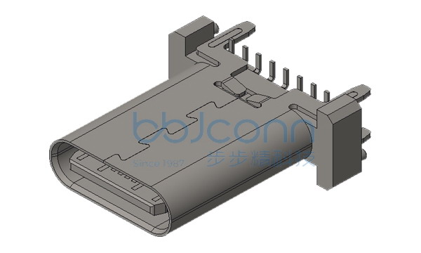 TYPE-C 16P 母座 直立式 四脚插 带柱 H=12.40 端子SMT 端子镀金3u 高导铜C7025 加盖编带