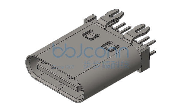 TYPE-C 14P 母座 直立式 四脚插 端子DIP 脚长2.0 H=10.0 带中夹片 不锈钢外壳 编带
