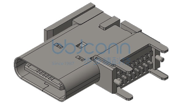 TYPE-C 16P 母座 侧插 四脚插 端子SMT 带中夹片 L=14.0 CH=7.20 不锈钢外壳 LCP黑胶 编带