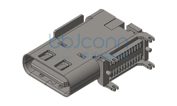 TYPE-C 24P 母座 侧插 四脚插 鱼叉脚 端子SMT 带柱 L=13.95 CH=5.1 编带