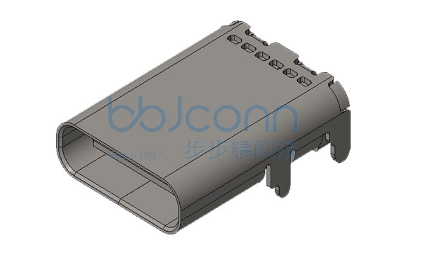 TYPE-C 16P 母座 SMT 板上四脚插 无弹片 带柱 L=12.20 CH=1.68 编带