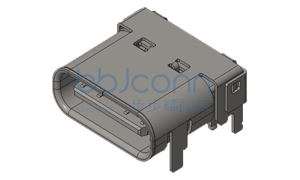 TYPE-C 母座 24P 板上型 双壳 外壳四脚DIP 端子DIP+SMT L=8.65 外壳脚长1.2 带柱 不锈钢外壳 LCP黑胶 编带
