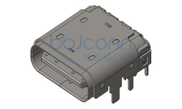 TYPE-C 24P 母座 板上双壳 六脚插 带柱 L=9.34 CH=1.73 端子SMT+DIP 外壳有缺口