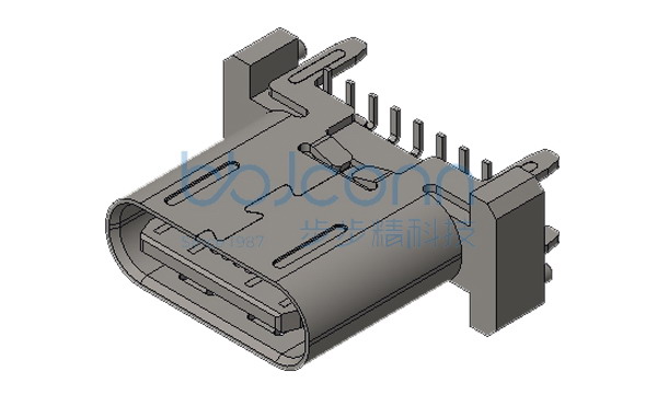TYPE-C 16P 母座 直立式 四脚插 带柱 H=8.80 端子SMT 端子镀金3u 高导铜C7025 加盖编带
