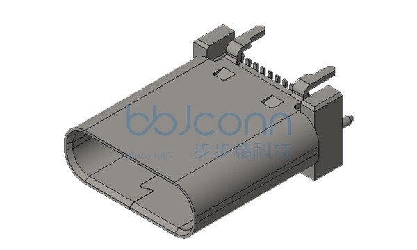 TYPE-C 24P 母座 直立式 四脚插 带柱 端子SMT H=10.5 编带
