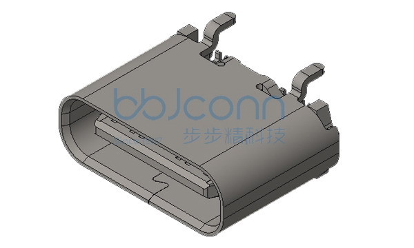 TYPE-C 24P 母座 直立式 四脚插 带柱 外壳无弹 H=6.50 LCP橙胶 定制款 编带