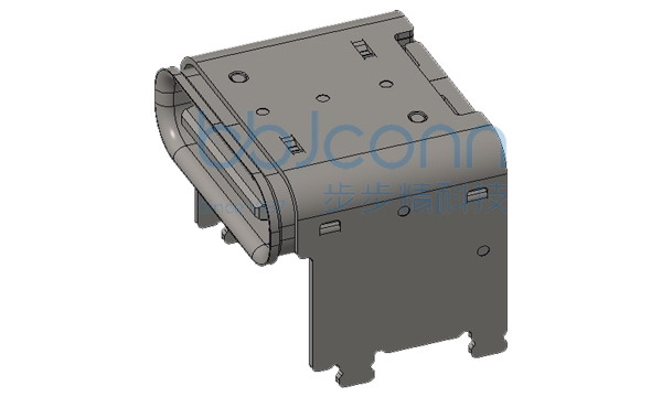 TYPE-C 16PIN 母座 板上四脚插 带柱 外壳两个焊点 L=8.0 CH=5.90 垫高4.3 端子镀金3u SMT LCP蓝胶