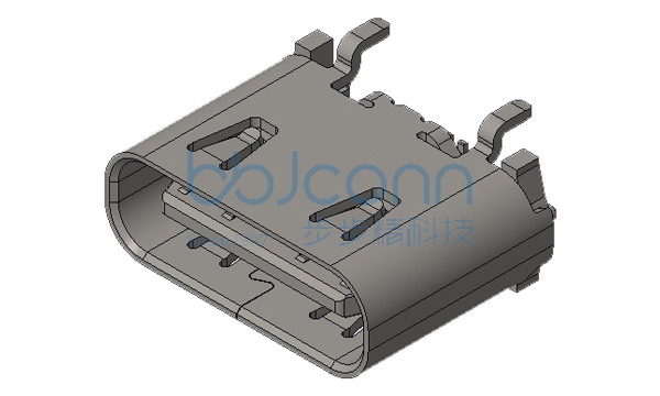 TYPE-C 16P 母座 直立式 四脚插 端子SMT 带柱 带弹 H=6.50 小脚（脚长0.95）编带