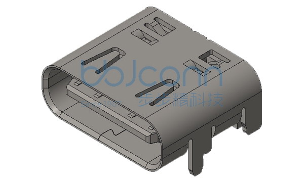 TYPE-C 16P 母座 SMT 镀金30U 板上四脚插 带柱 外壳四铆点带弹不折弯凸包印子 L=7.35 CH=1.68 编带