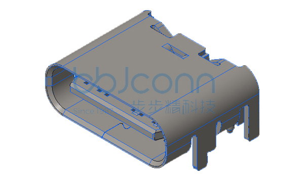 TYPE-C 6P 母座 板上四脚插 带柱 L=6.80 CH=1.63 带中夹片