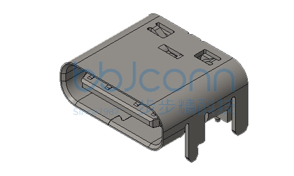 TYPE-C 16PIN 母座 L=7.35 CH=2.18 垫高0.60 板上四脚插 带柱 端子SMT