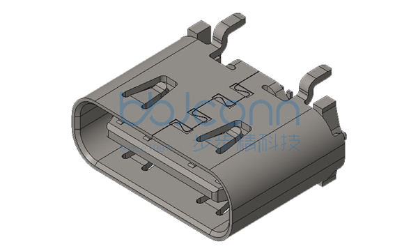 TYPE-C 16P 母座 直立式 四脚插 端子SMT 带柱 带弹 H=6.50 小脚（脚长0.95）镀金3u 编带