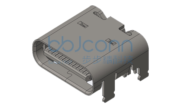 TYPE-C 24P 母座 板上四脚插脚长1.2 带柱 L=8.0 CH=1.63 端子双排SMT 不带EMI 无LOGO