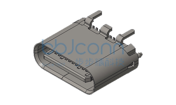 TYPE-C 24P 母座 直立式 SMT 镀金30U 四脚插 带柱 H=6.50 编带