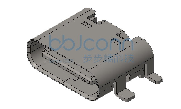 TYPE-C 6P 母座 板上四脚全贴 L=6.80 CH=1.68 端子SMT 端子镀金足1u 带中夹片