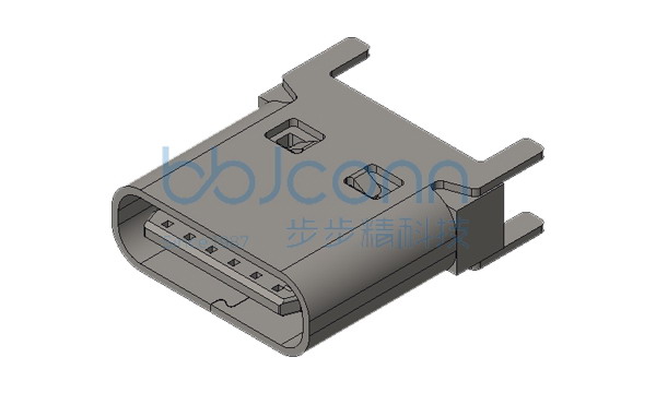 TYPE-C 6P 母座 直立式 四脚插 端子SMT H=8.80 不锈钢外壳 带中夹片 LCP黑胶 编带（电子烟专用）
