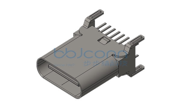TYPE-C 母座 16P 立插 四脚插 DIP 端子C7025 H=10.5 不锈钢外壳 LCP黑色 编带（新结构）